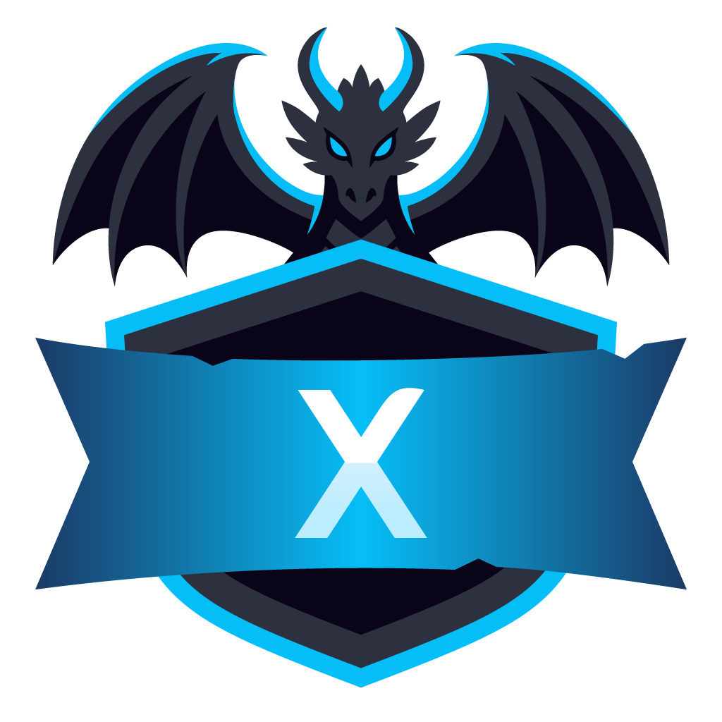 Blue Ender Server Icon with a dragon, shield and customizable X initial