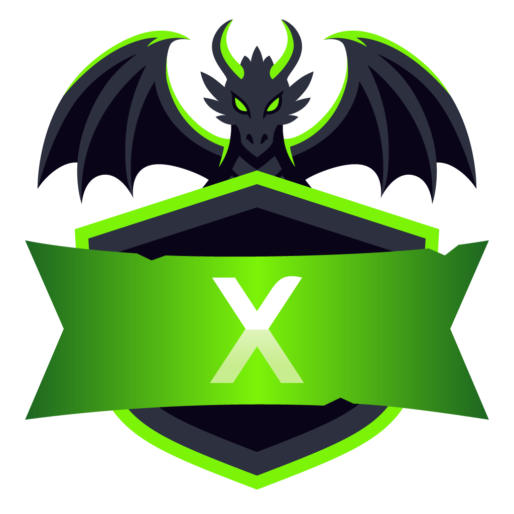 Green Ender Server Icon with a dragon, shield and customizable X initial