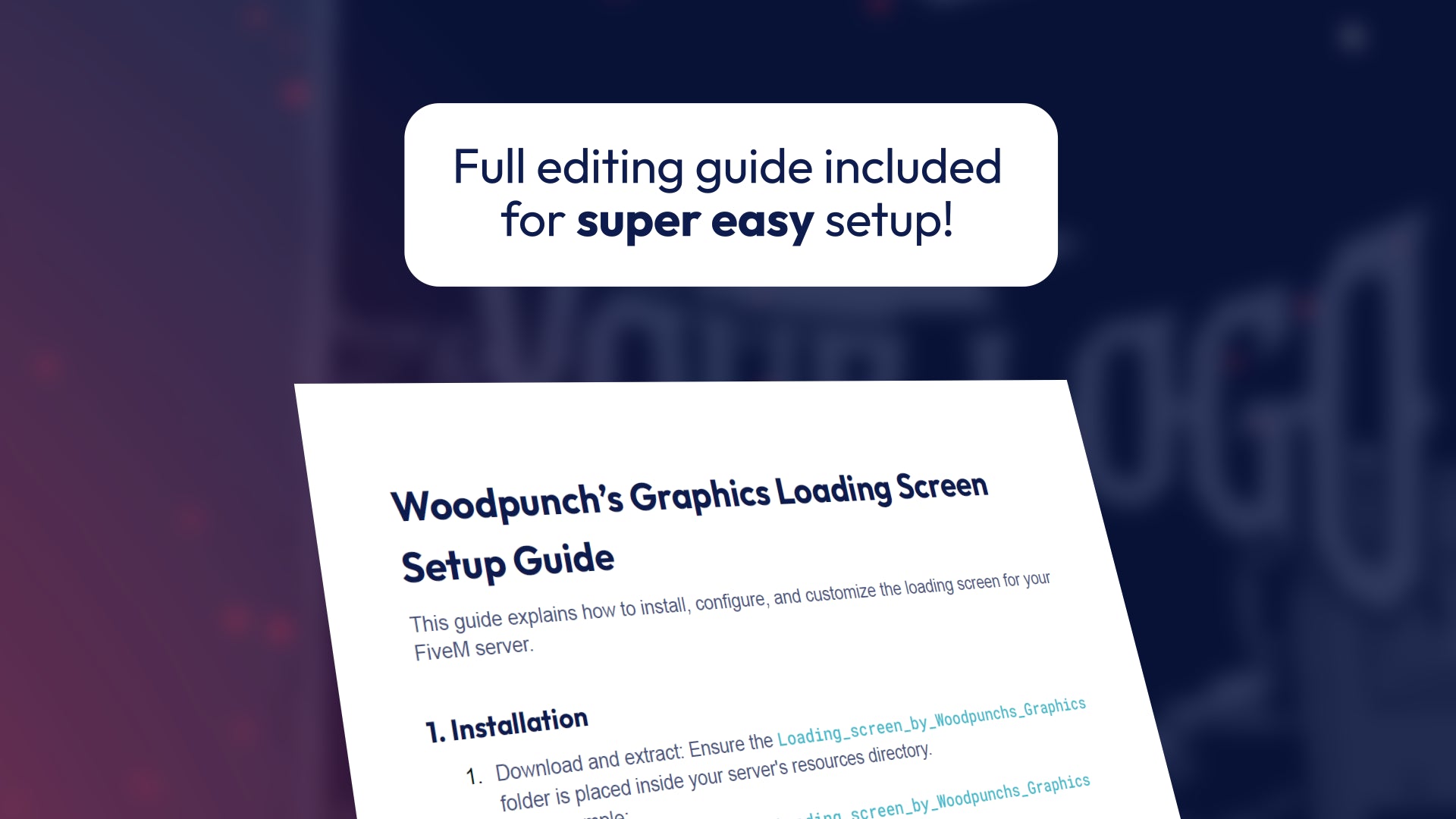 Full editing guide included with the animated FiveM loading screen template, ensuring a super easy setup and installation process for server owners.