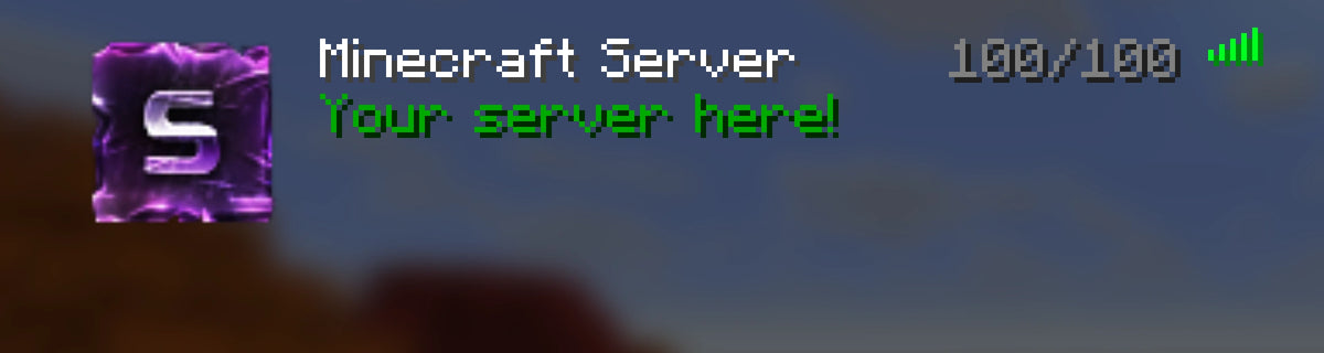 Forge Minecraft server icon, purple, shown in the multiplayer server list