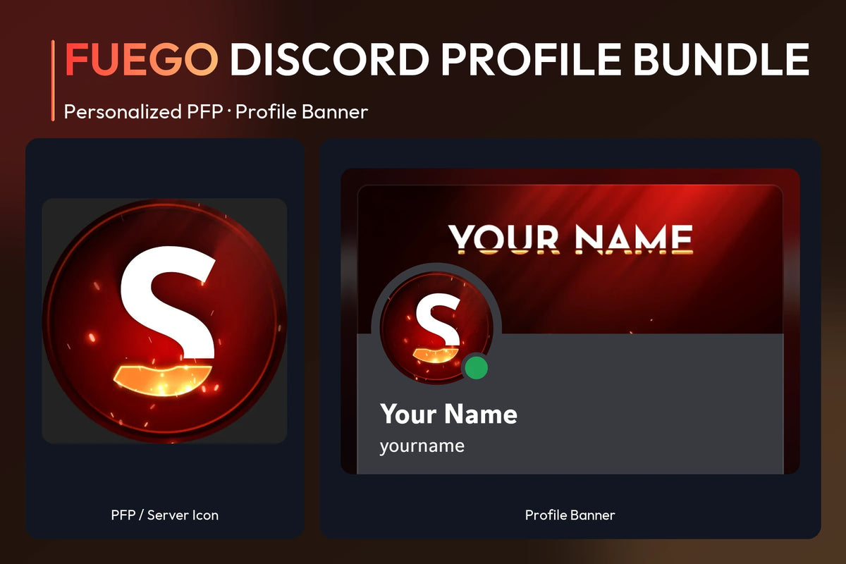 Fuego Discord Profile Bundle with matching personalized PFP and server icon and profile banner