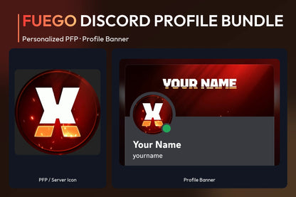 Fuego Discord Profile Bundle with matching personalized PFP and server icon and profile banner