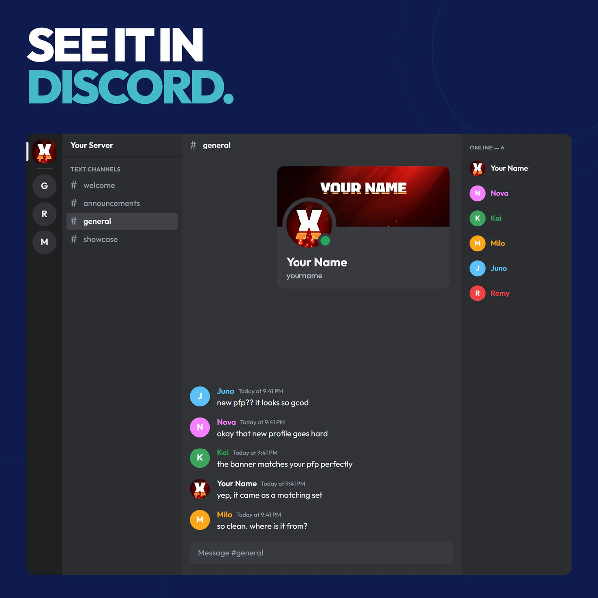 Fuego Discord bundle shown in a Discord server with the matching server icon and profile