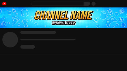 Gamer YouTube channel banner, blue, shown on a YouTube channel page