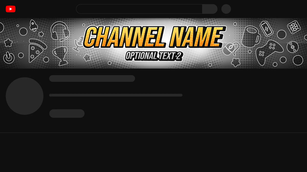 Gamer YouTube channel banner, gray, shown on a YouTube channel page