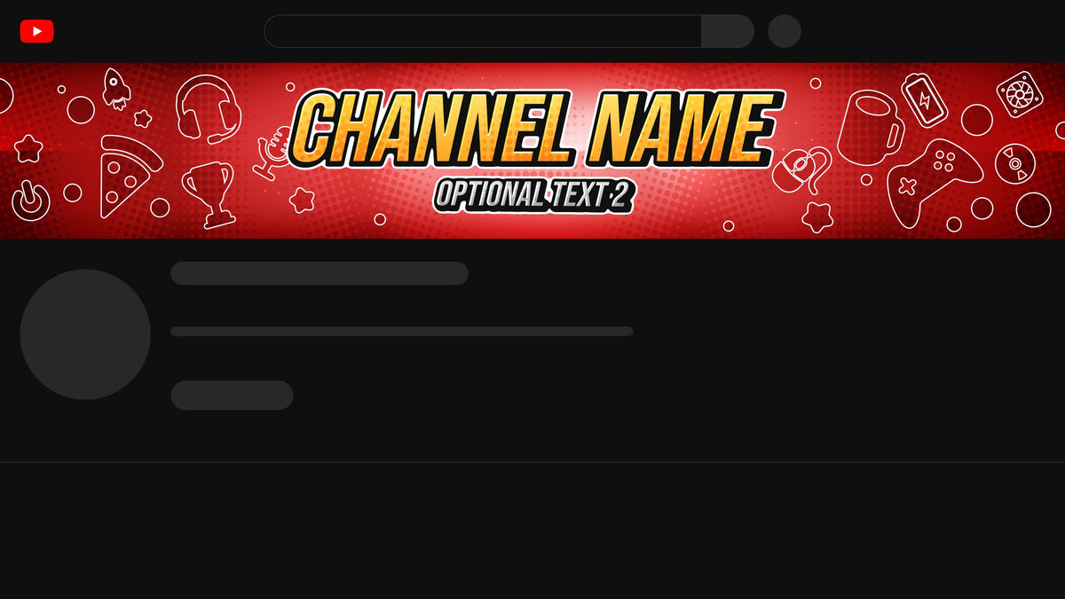 Gamer YouTube channel banner, red, shown on a YouTube channel page