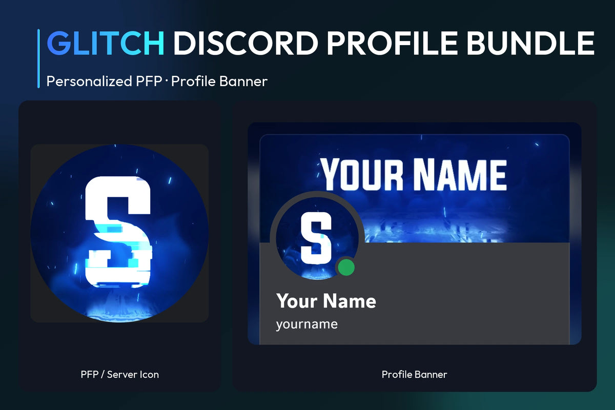 Glitch Discord Profile Bundle with matching personalized PFP and server icon and profile banner