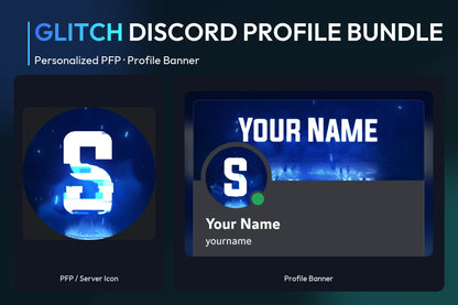 Glitch Discord Profile Bundle with matching personalized PFP and server icon and profile banner
