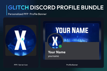 Glitch Discord Profile Bundle with matching personalized PFP and server icon and profile banner