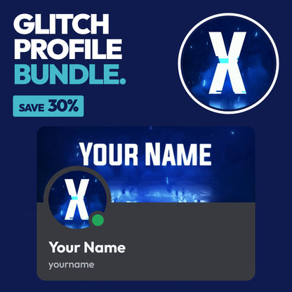 Glitch Discord Profile Bundle in Blue with a matching PFP & server icon and profile banner
