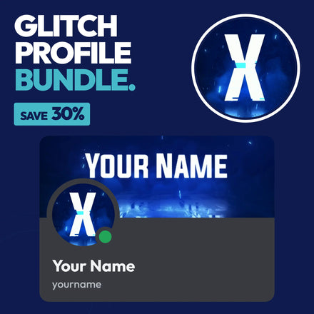 Glitch Discord Profile Bundle in Blue with a matching PFP & server icon and profile banner