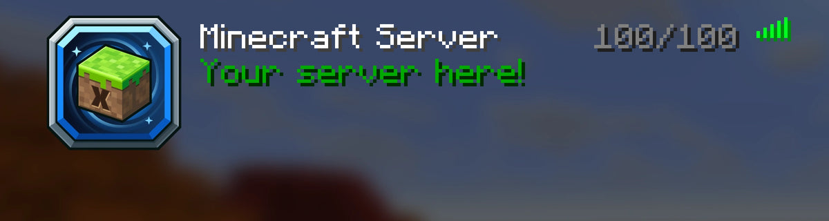 Blue Grass Block Server Icon shown in a Minecraft multiplayer server list with Your server here! message