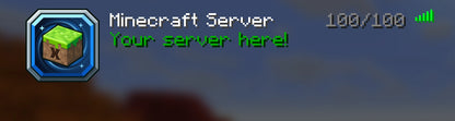 Blue Grass Block Server Icon shown in a Minecraft multiplayer server list with Your server here! message