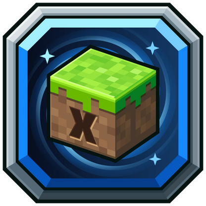 Grass Block Server Icon in blue with custom X initial, grass block and four spiral arms