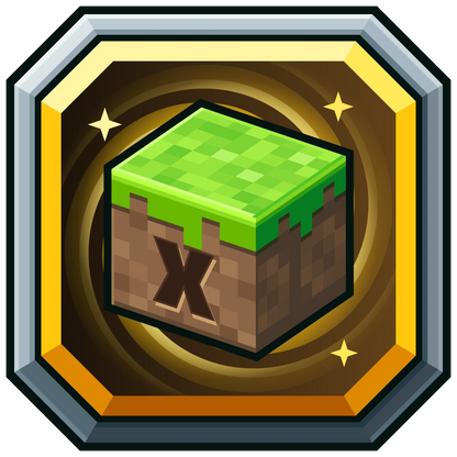 Grass Block Server Icon in gold with custom X initial, grass block and four spiral arms