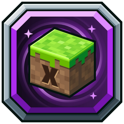 Grass Block Server Icon in purple with custom X initial, grass block and four spiral arms