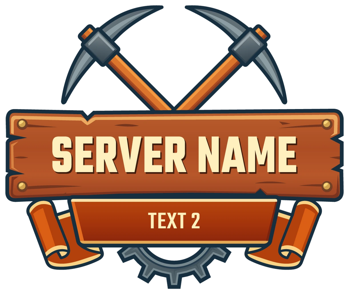 Ironbound Mining Minecraft Server Logo — Orange ribbon variant