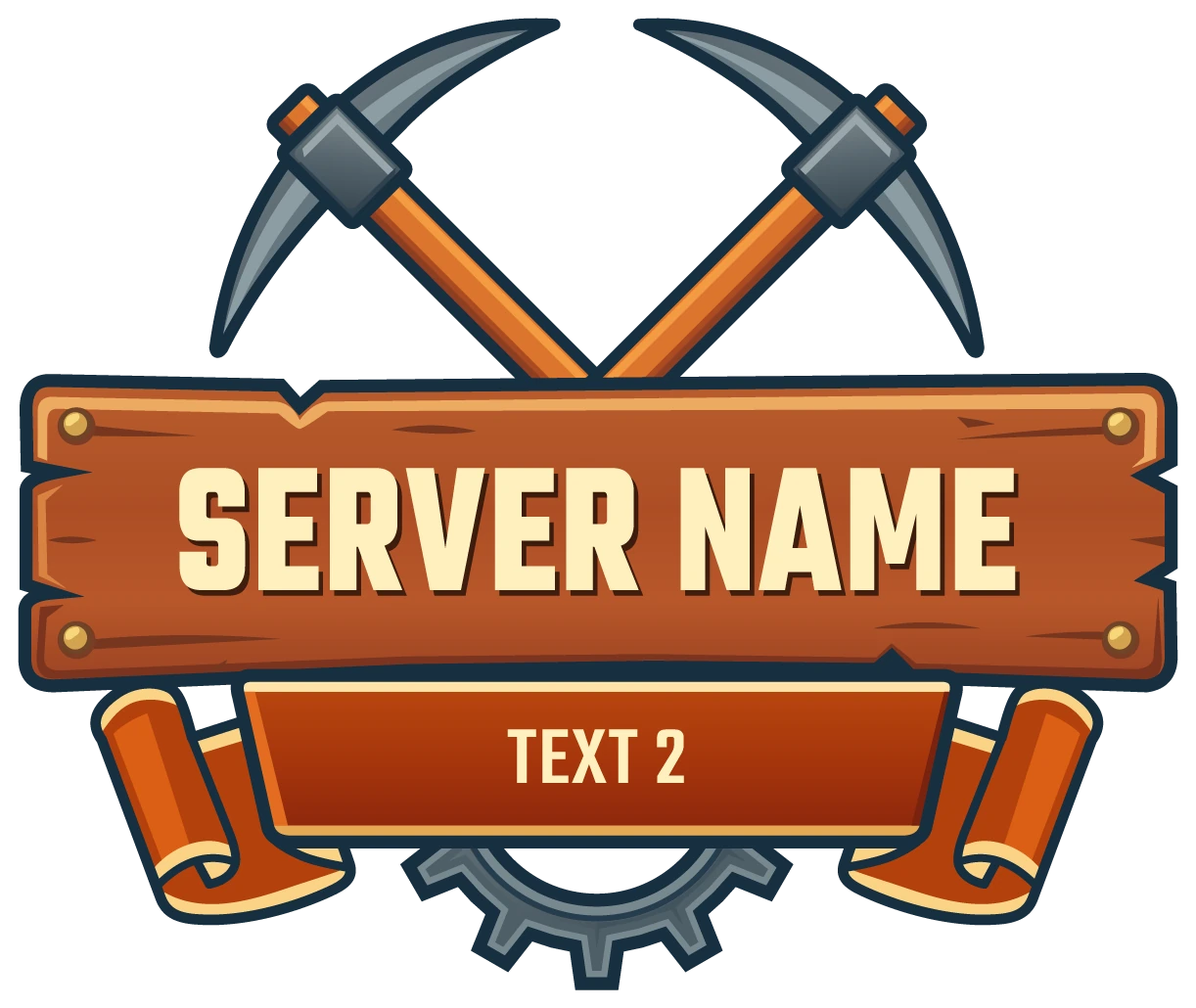Ironbound Mining Minecraft Server Logo — Orange ribbon variant
