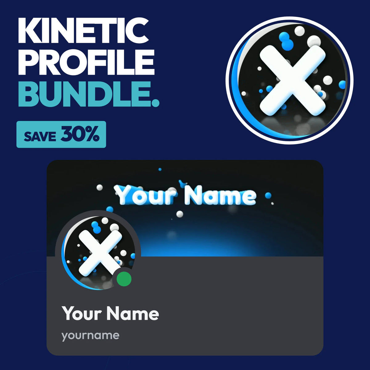 Kinetic Discord Profile Bundle in Blue with a matching PFP & server icon and profile banner