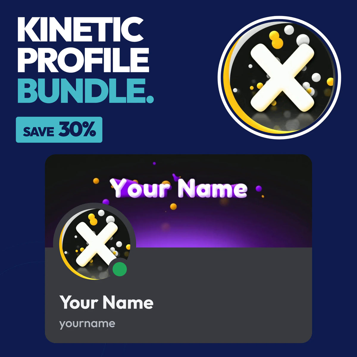 Kinetic Discord Profile Bundle in Gold with a matching PFP & server icon and profile banner
