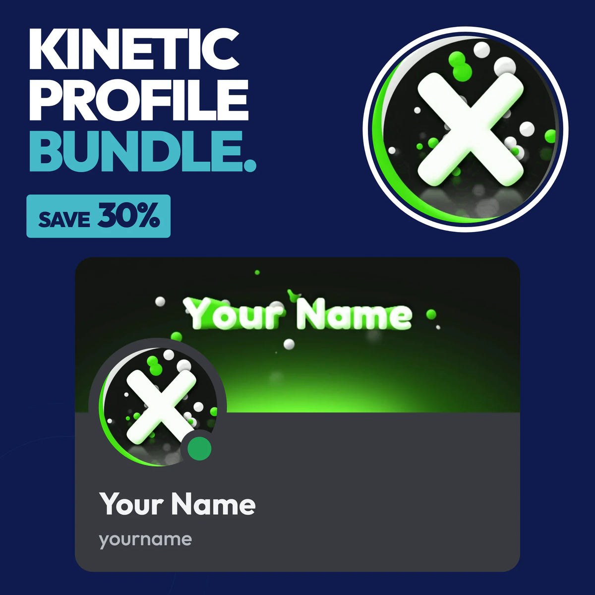 Kinetic Discord Profile Bundle in Green with a matching PFP & server icon and profile banner
