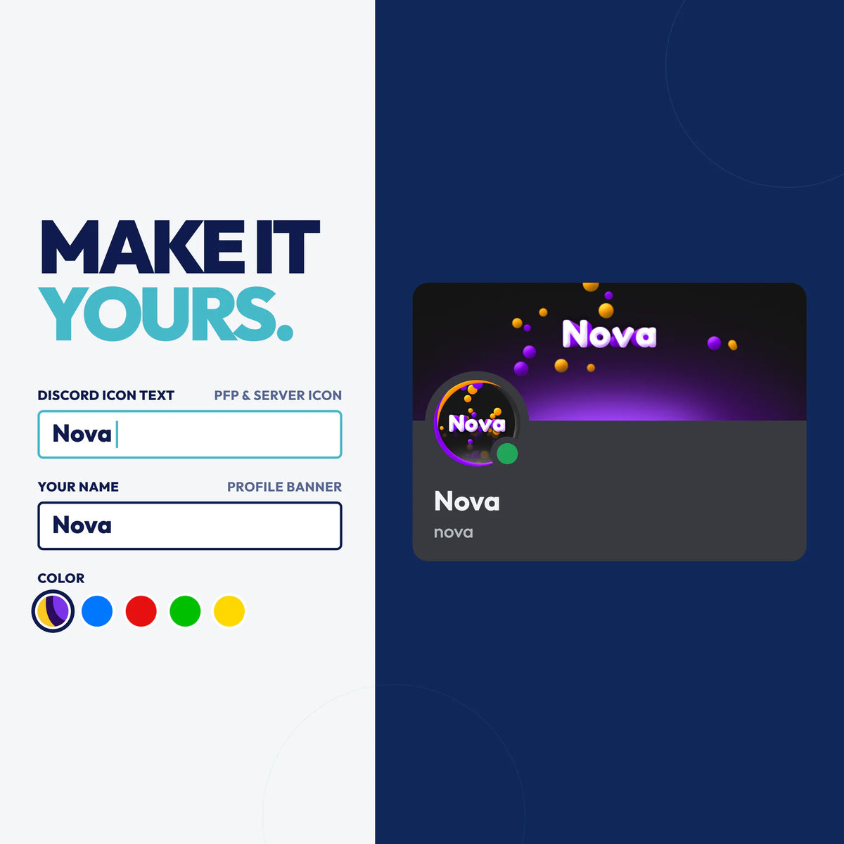 Personalize the Kinetic Discord bundle with your own text on the PFP & server icon and profile banner