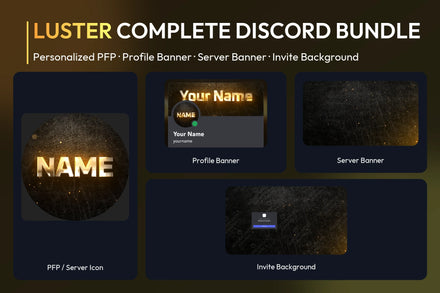 Luster Complete Discord Bundle with matching personalized PFP and server icon, profile banner, server banner and invite background