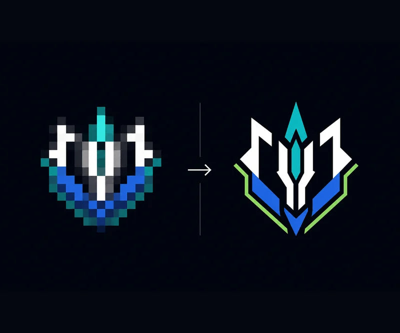 Pixelated Minecraft server logo beside a crisp vector version, showing the benefit of scalable EPS and SVG artwork