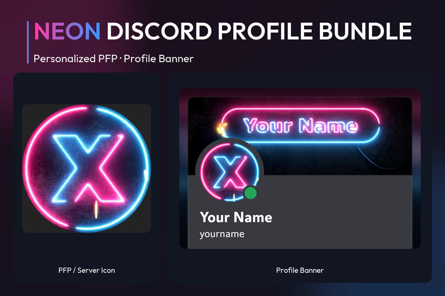 Neon Discord profile bundle with a matching animated profile picture and banner