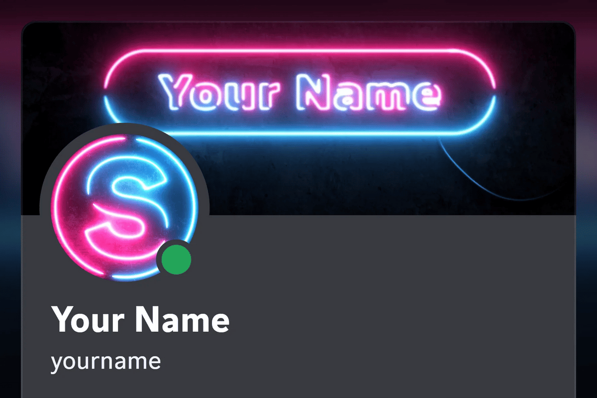 Animated Neon Discord profile banner with the matching PFP, shown on a Discord profile
