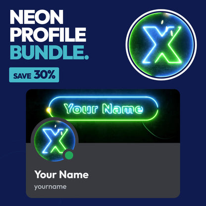 Neon Discord Profile Bundle in Blue and Green with a matching PFP & server icon and profile banner