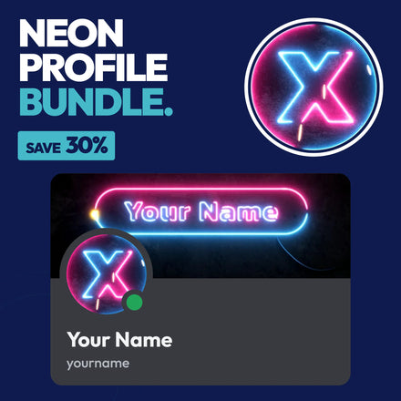 Neon Discord Profile Bundle in Blue and Pink with a matching PFP & server icon and profile banner