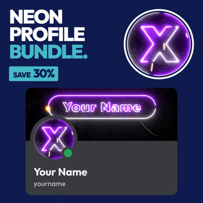 Neon Discord Profile Bundle in Purple with a matching PFP & server icon and profile banner