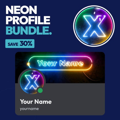 Neon Discord Profile Bundle in Rainbow with a matching PFP & server icon and profile banner