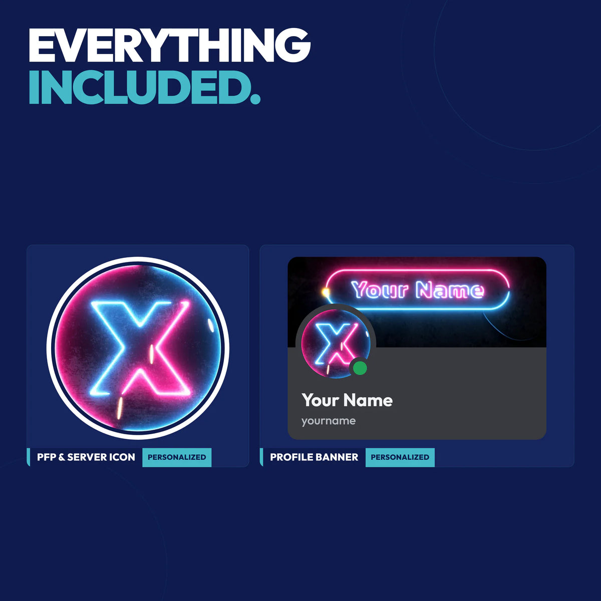 Everything included in the Neon Discord Profile Bundle: PFP & server icon and profile banner