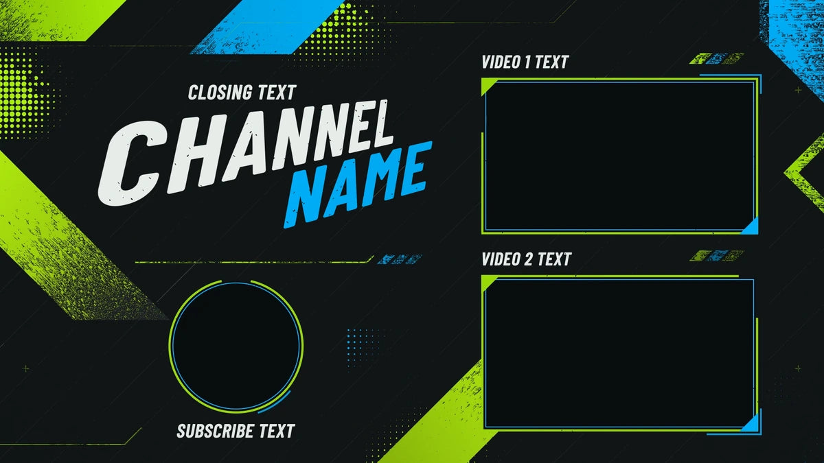 Overdrive gaming YouTube end screen template – Graphite and Lime – 2 videos