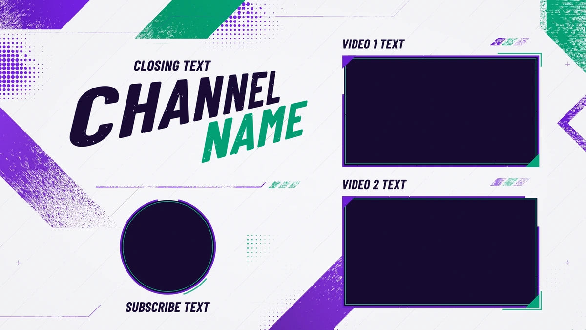 Overdrive gaming YouTube end screen template – Violet and Mint – 2 videos