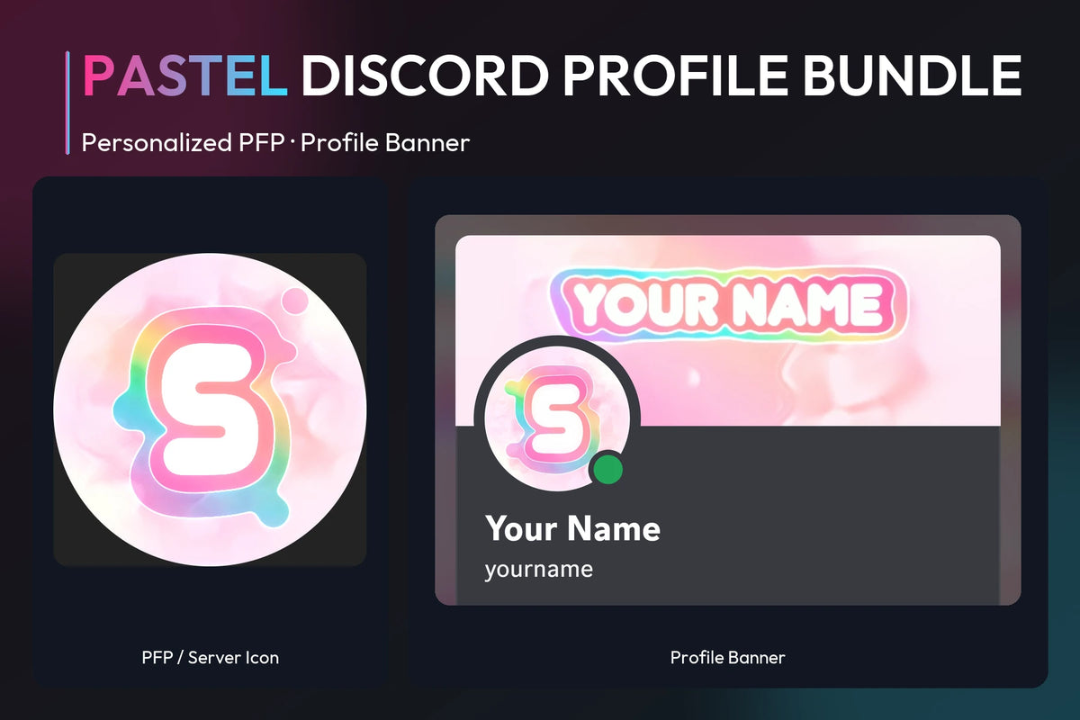 Pastel Discord Profile Bundle with matching personalized PFP and server icon and profile banner