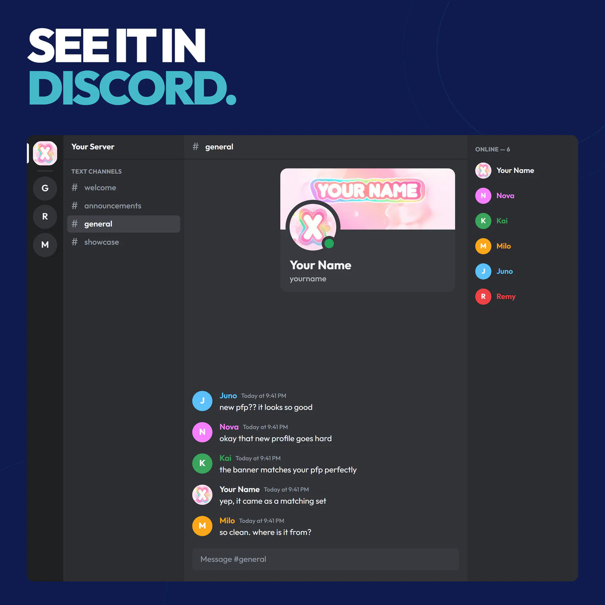 Pastel Discord bundle shown in a Discord server with the matching server icon and profile