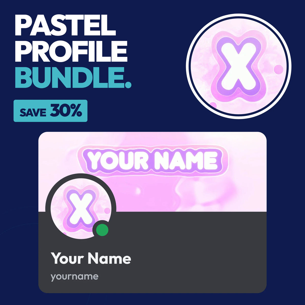 Pastel Discord Profile Bundle in Purple with a matching PFP & server icon and profile banner