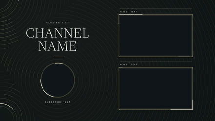 Continuum dark YouTube end screen animation with two video spaces and gold orbital details
