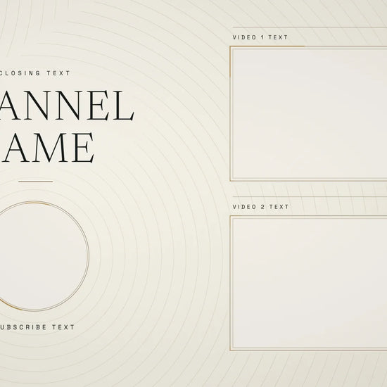 Continuum light YouTube end screen animation with two video spaces and gold orbital details