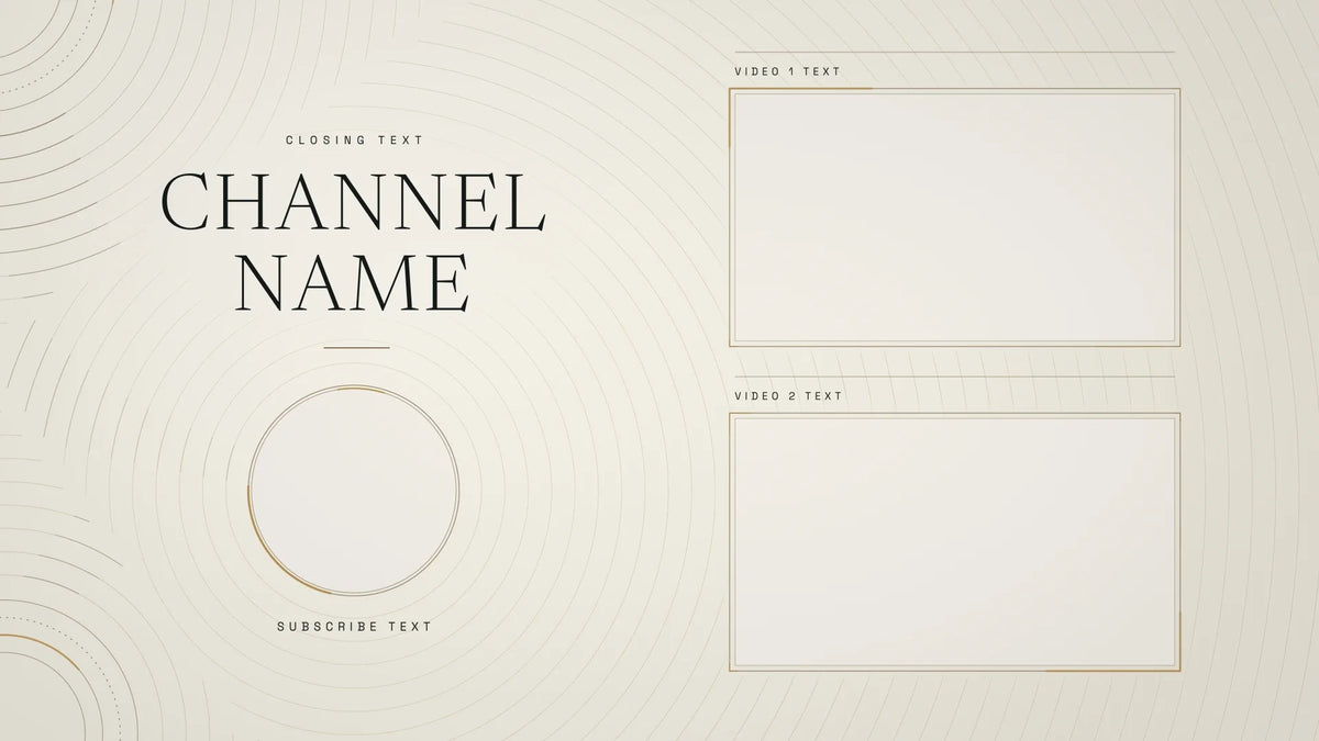Continuum light YouTube end screen animation with two video spaces and gold orbital details