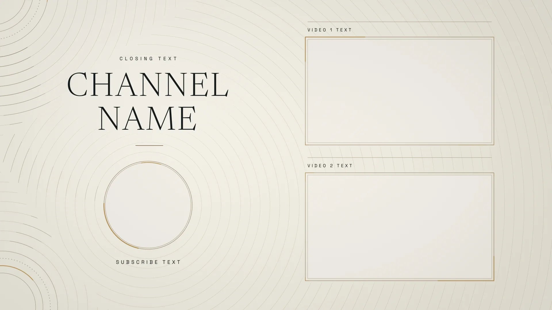 Continuum light YouTube end screen animation with two video spaces and gold orbital details