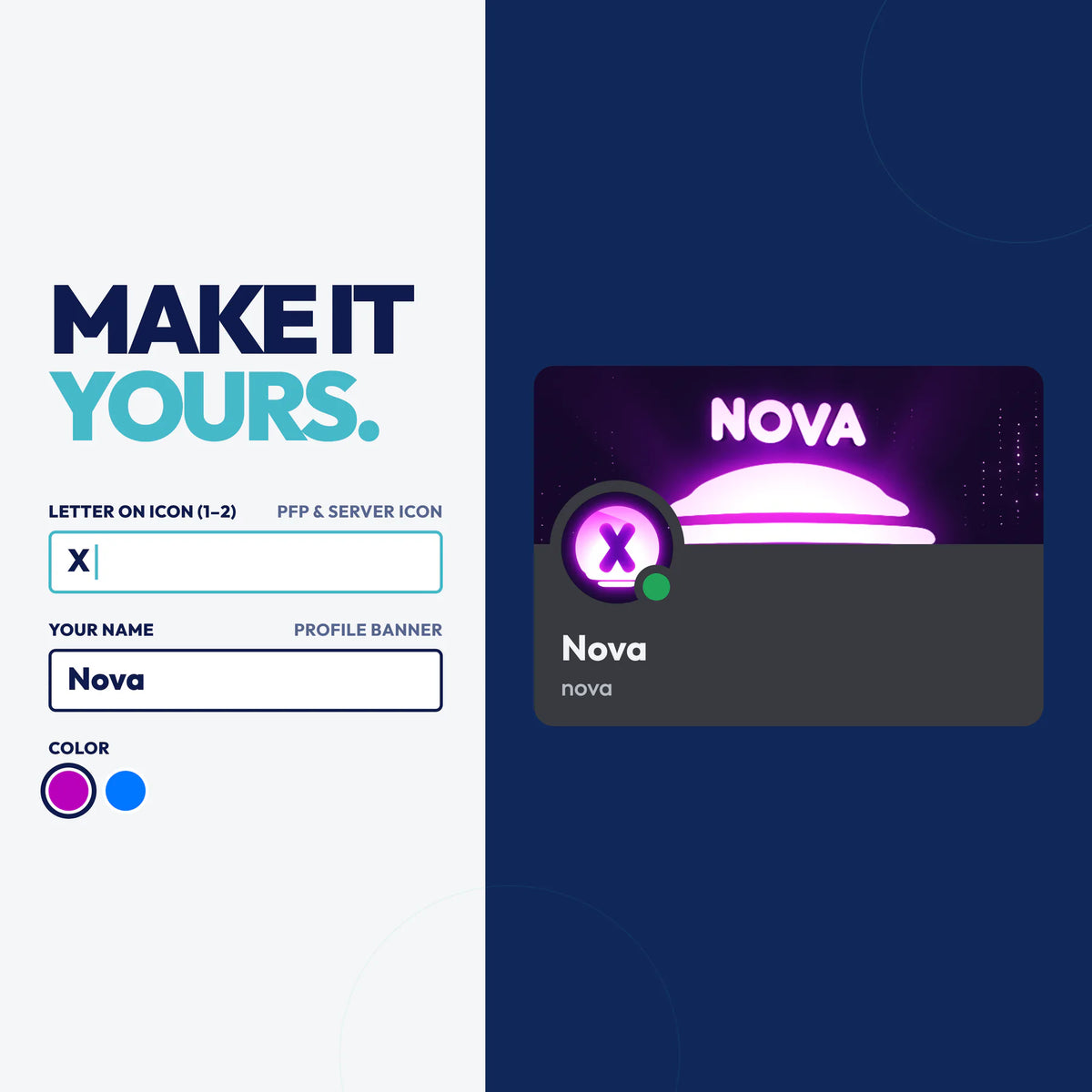 Personalize the Retro Discord bundle with your own text on the PFP & server icon and profile banner