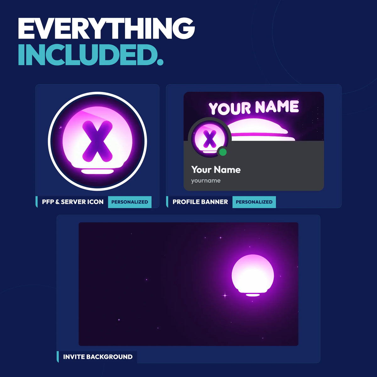 Everything included in the Retro Complete Discord Bundle: PFP & server icon, profile banner, and invite background