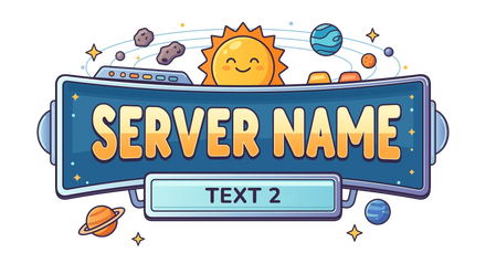 Blue Solar Adventure server logo showing Server Name and Text 2 with a smiling sun and colorful planets