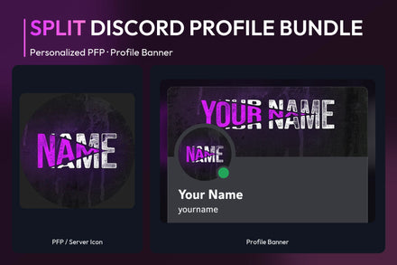 Split Discord Profile Bundle with matching personalized PFP and server icon and profile banner