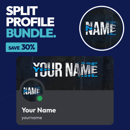 Split Discord Profile Bundle in Blue with a matching PFP & server icon and profile banner