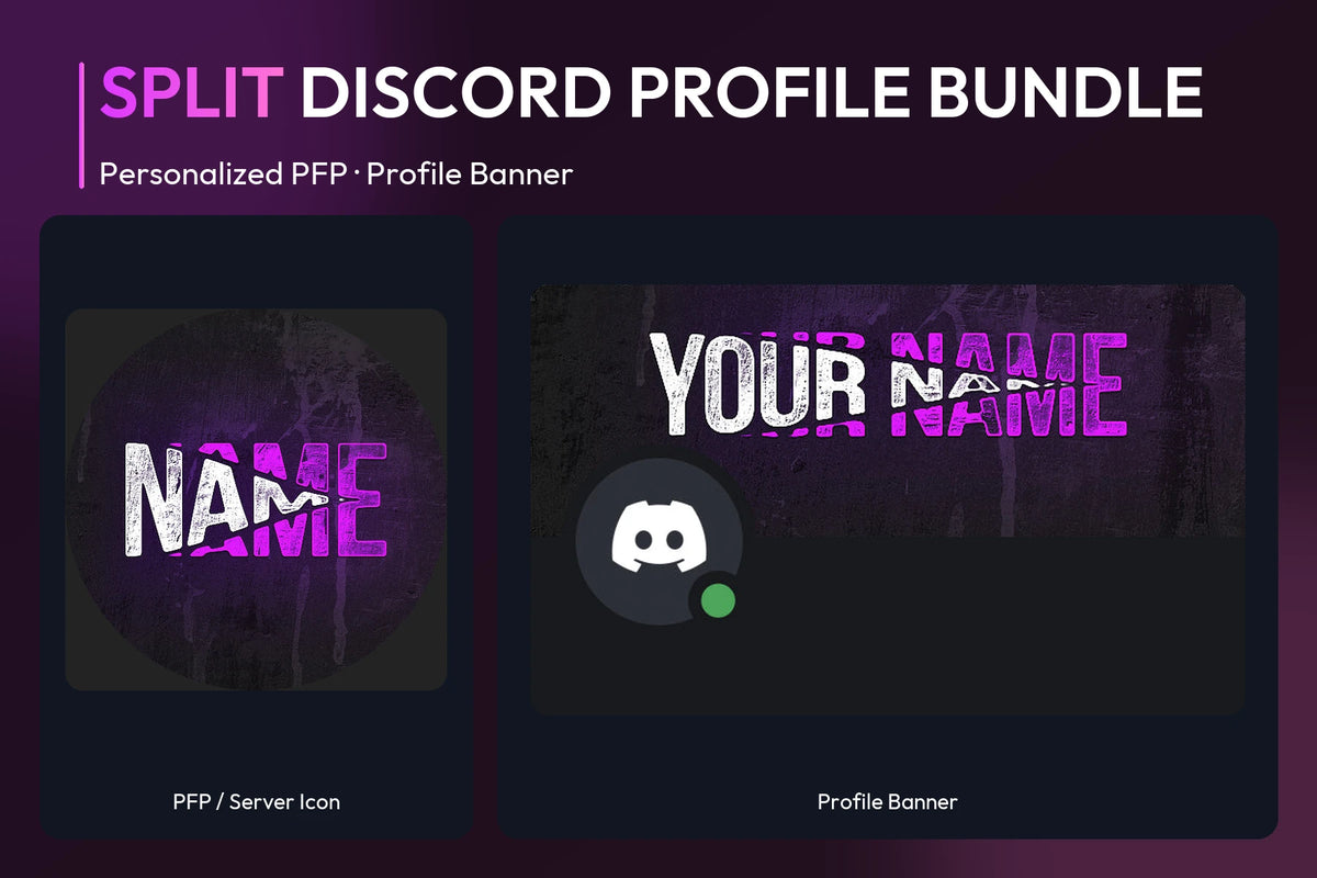 Split Discord Profile Bundle with matching personalized PFP and server icon and profile banner